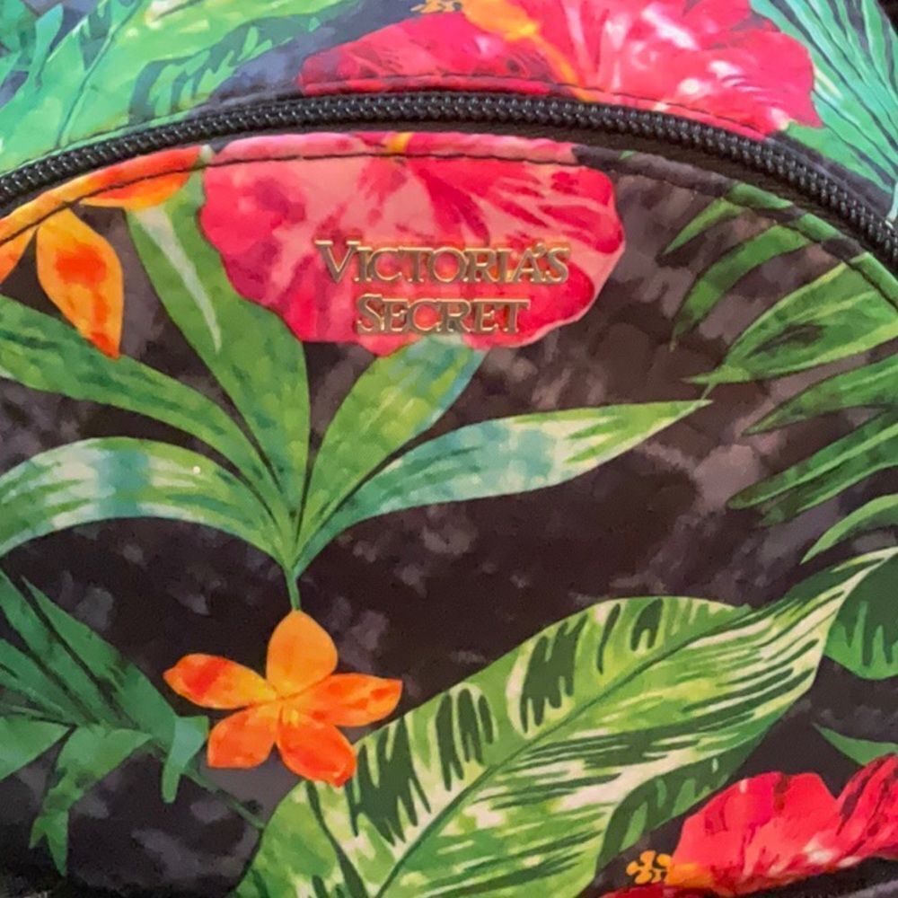 *Love* Victoria Secret Tropical Floral Mini Backpack Chic Striped Lining EUC - Picture 2 of 10